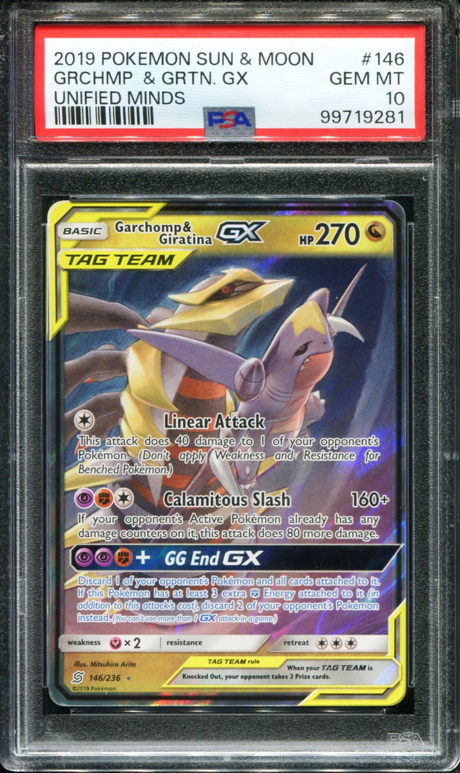 POKEMON TCG - GARCHOMP & GIRATINA GX 146/236 POKEMON PSA 10 UNIFIED MINDS ULTRA RARE