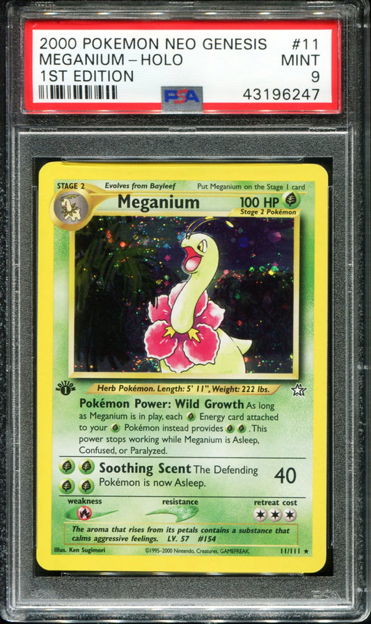 POKEMON TCG - MEGANIUM 11/111 POKEMON PSA 9 FIRST EDITION NEO GENESIS HOLO