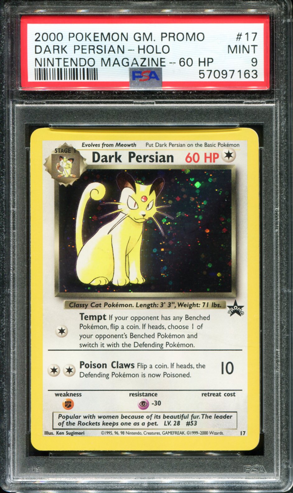 POKEMON TCG - DARK PERSIAN 17 POKEMON PSA 9 NINTENDO MAGAZINE PROMO HOLO