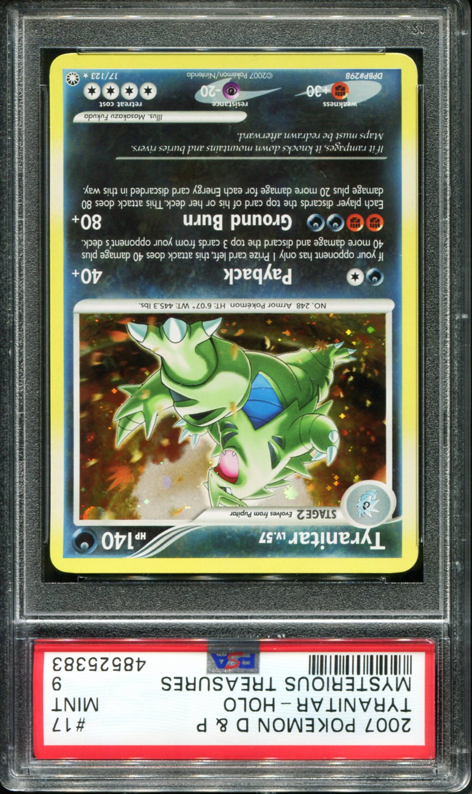 POKEMON TCG - TYRANITAR 17/123 POKEMON PSA 9 D&P MYSTERIOUS TREASURES HOLO