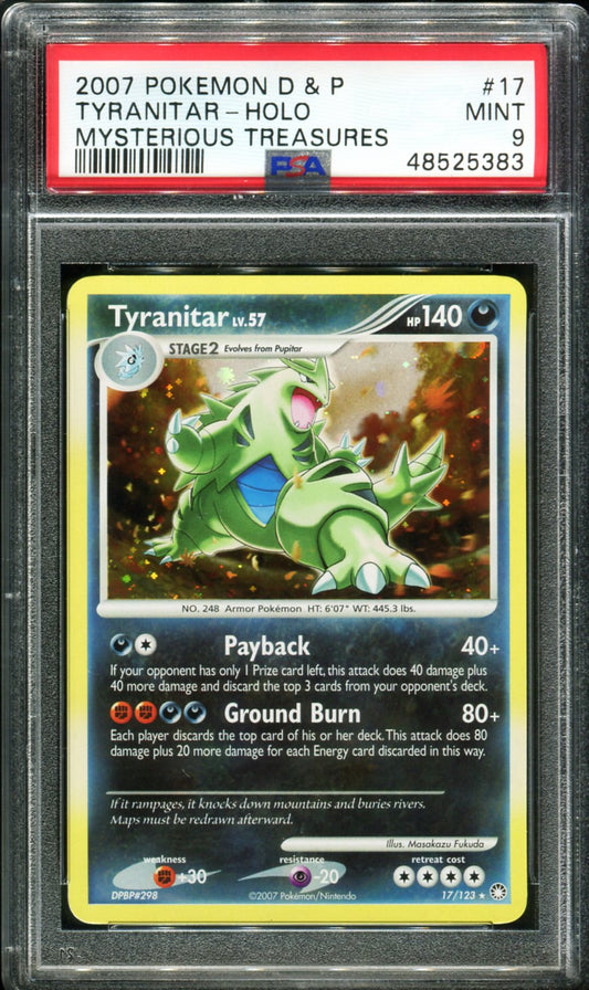 POKEMON TCG - TYRANITAR 17/123 POKEMON PSA 9 D&P MYSTERIOUS TREASURES HOLO