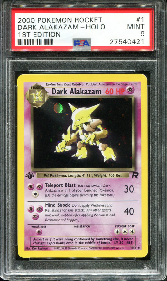 POKEMON TCG - DARK ALAKAZAM 1/82 POKEMON PSA 9 FIRST EDITION ROCKET HOLO RARE