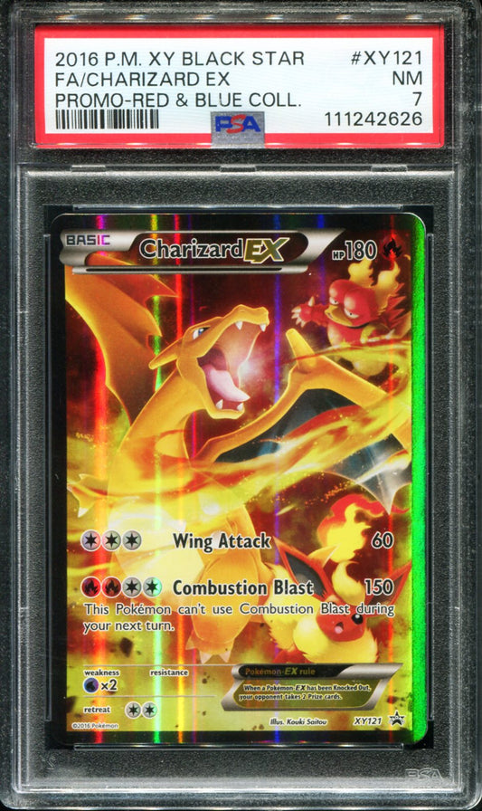 POKEMON TCG - CHARIZARD EX XY121 POKEMON PSA 7 RED & BLUE COLLECTION PROMO