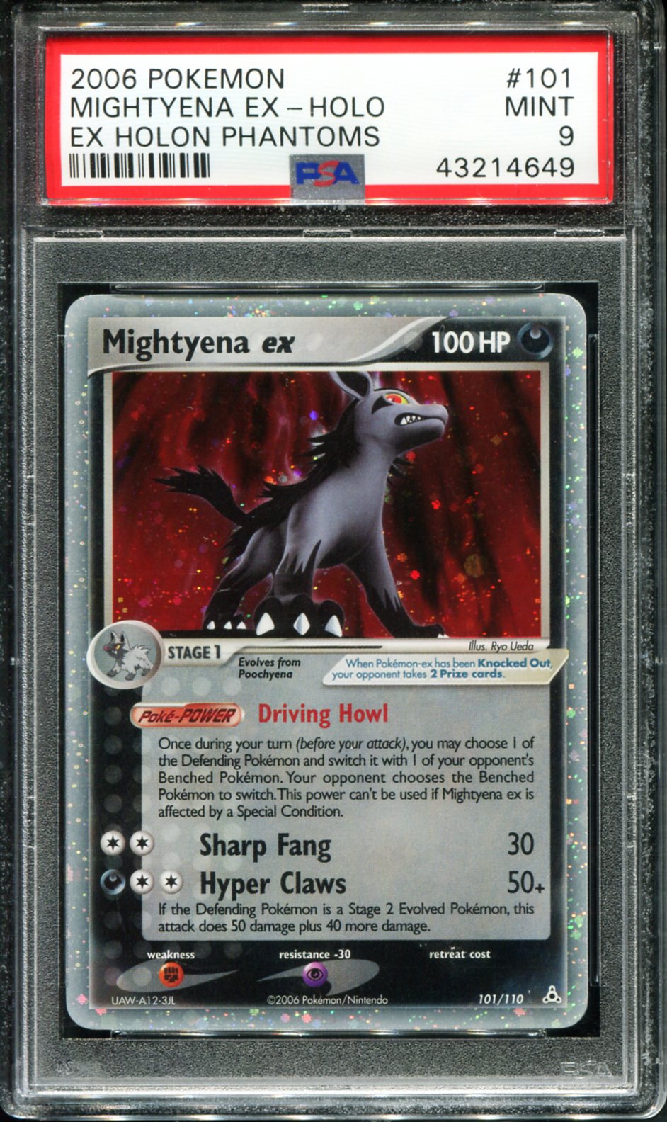 POKEMON TCG - MIGHTYENA EX 101/110 POKEMON PSA 9 EX HOLON PHANTOMS HOLO