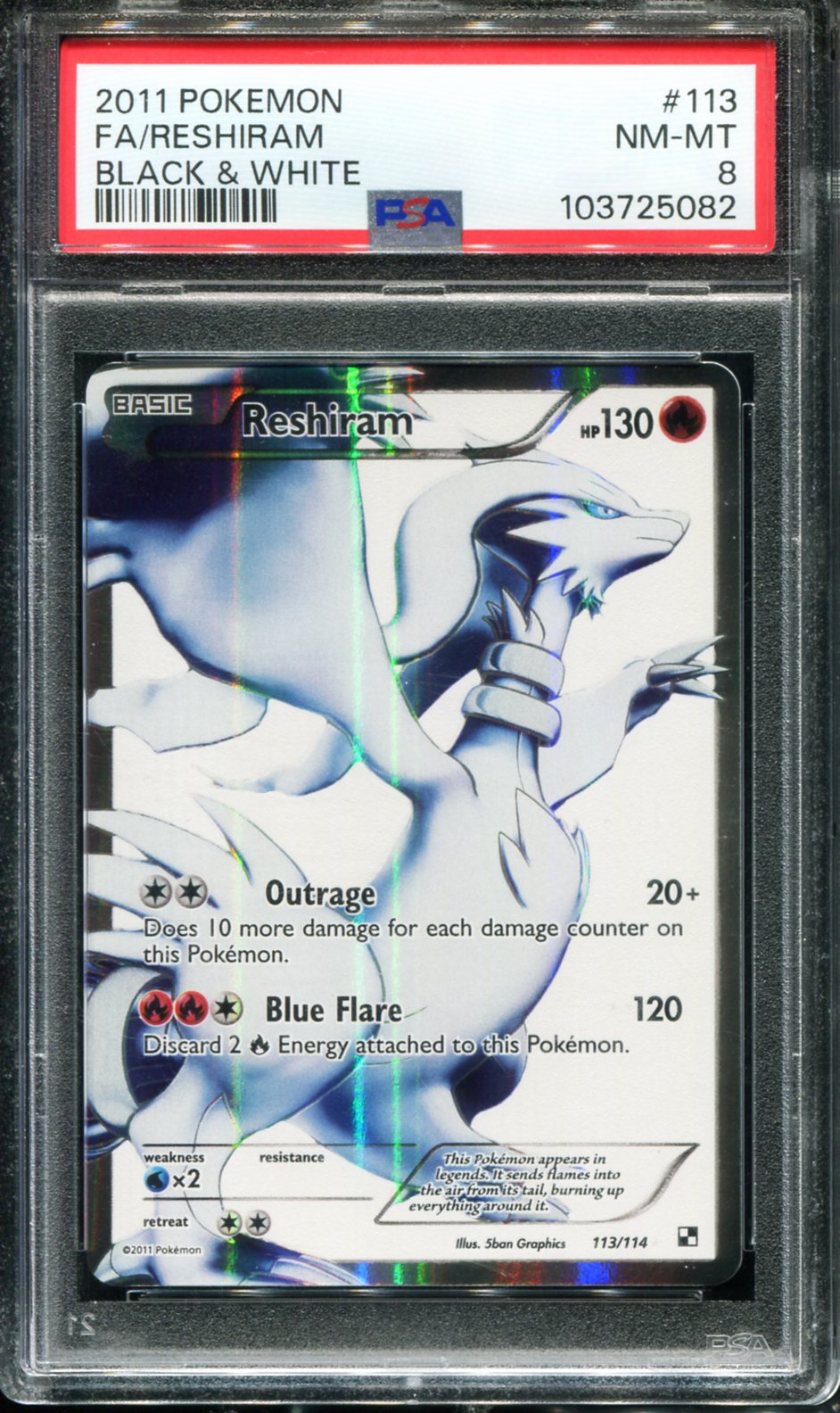 POKEMON TCG - RESHIRAM 113/114 POKEMON PSA 8 BLACK & WHITE FULL ART