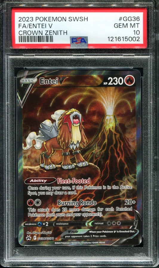 POKEMON TCG - ENTEI V GG36/GG70 POKEMON PSA 10 CROWN ZENITH GALARIAN GALLERY