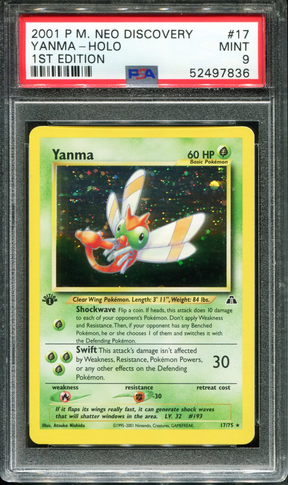 POKEMON TCG - YANMA 17/75 POKEMON PSA 9 NEO DISCOVERY 1ST EDITION HOLO