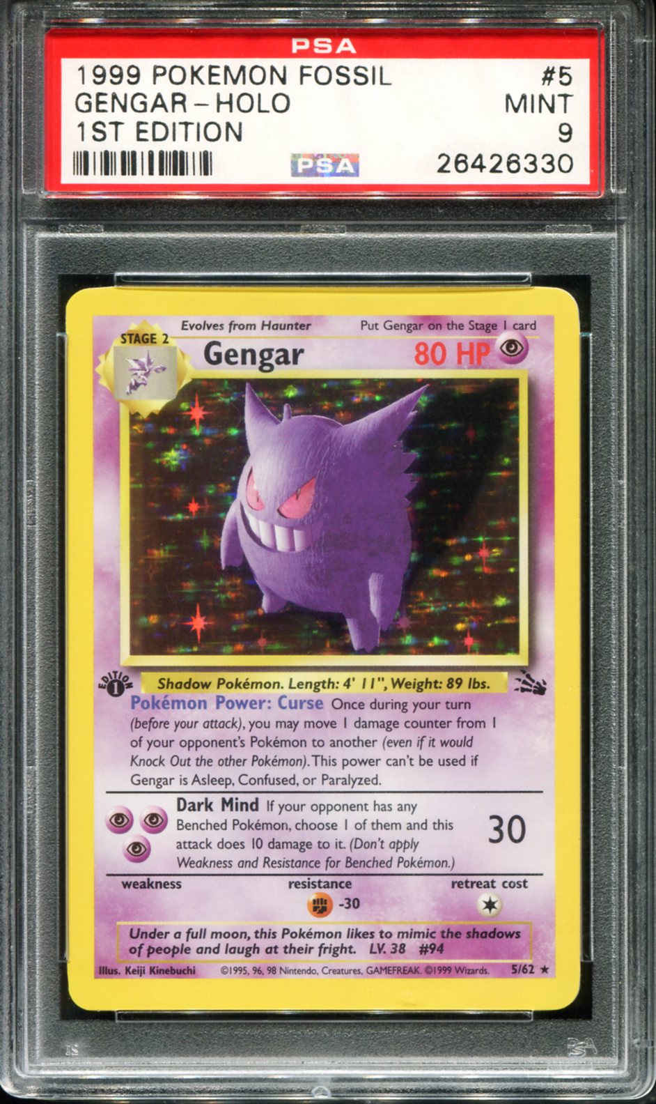 POKEMON TCG - GENGAR 5/62 POKEMON PSA 9 1ST EDITION BASE SET HOLO