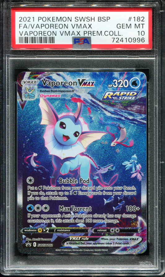 POKEMON TCG - VAPOREON VMAX SWSH182 POKEMON PSA 10 PREMIUM COLLECTION FULL ART