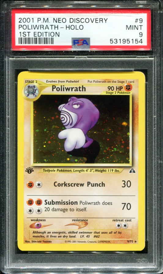 POKEMON TCG - POLIWRATH 9/75 PSA 9 NEO DISCOVERY 1ST EDITION HOLO