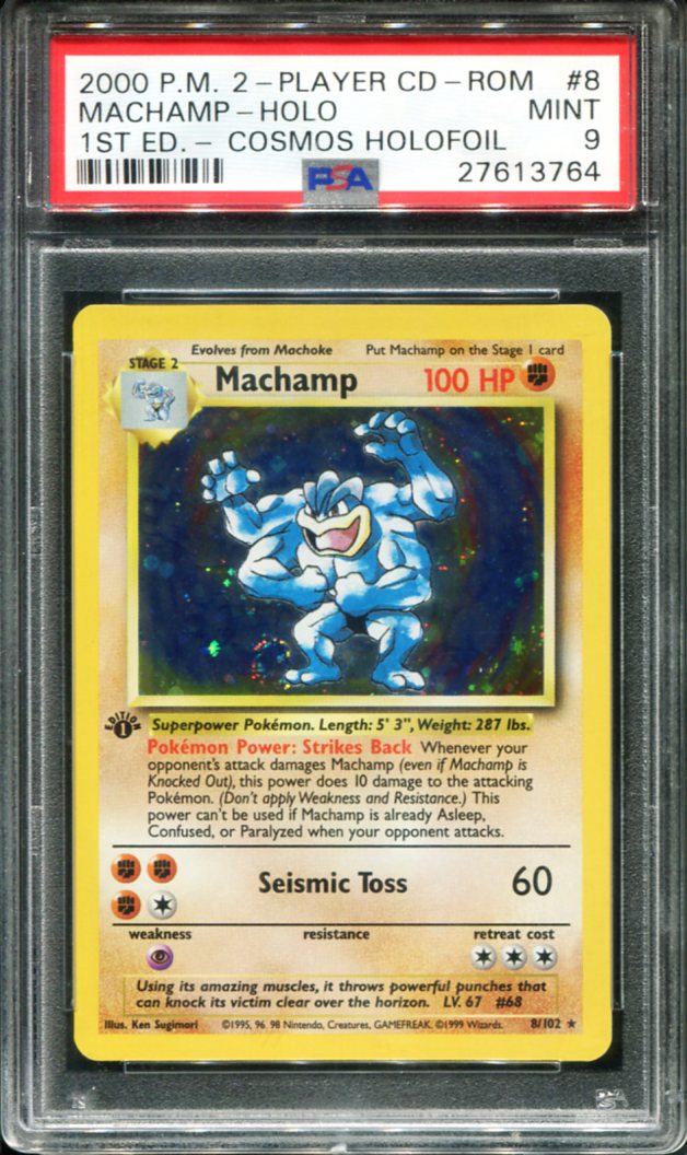 POKEMON TCG - MACHAMP 8/102 PSA 9 2-PLAYER CD-ROM 1ST EDITION COSMOS HOLOFOIL
