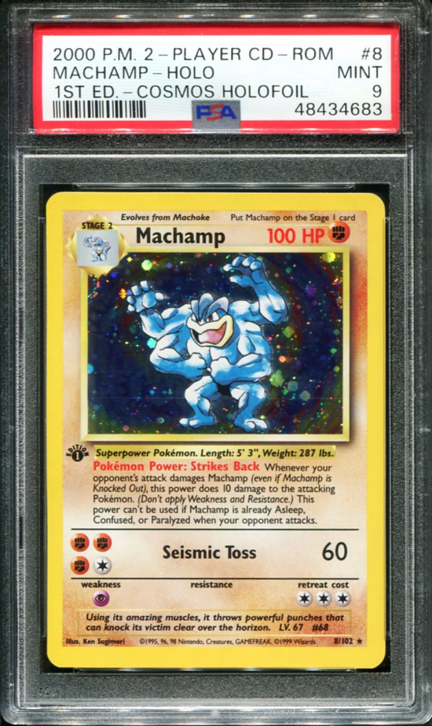 POKEMON TCG - MACHAMP 8/102 PSA 9 CD-ROM FIRST EDITION COSMOS HOLO