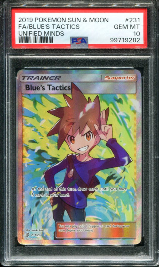 POKEMON TCG - BLUE'S TACTICS 231/236 PSA 10 UNIFIED MINDS FULL ART
