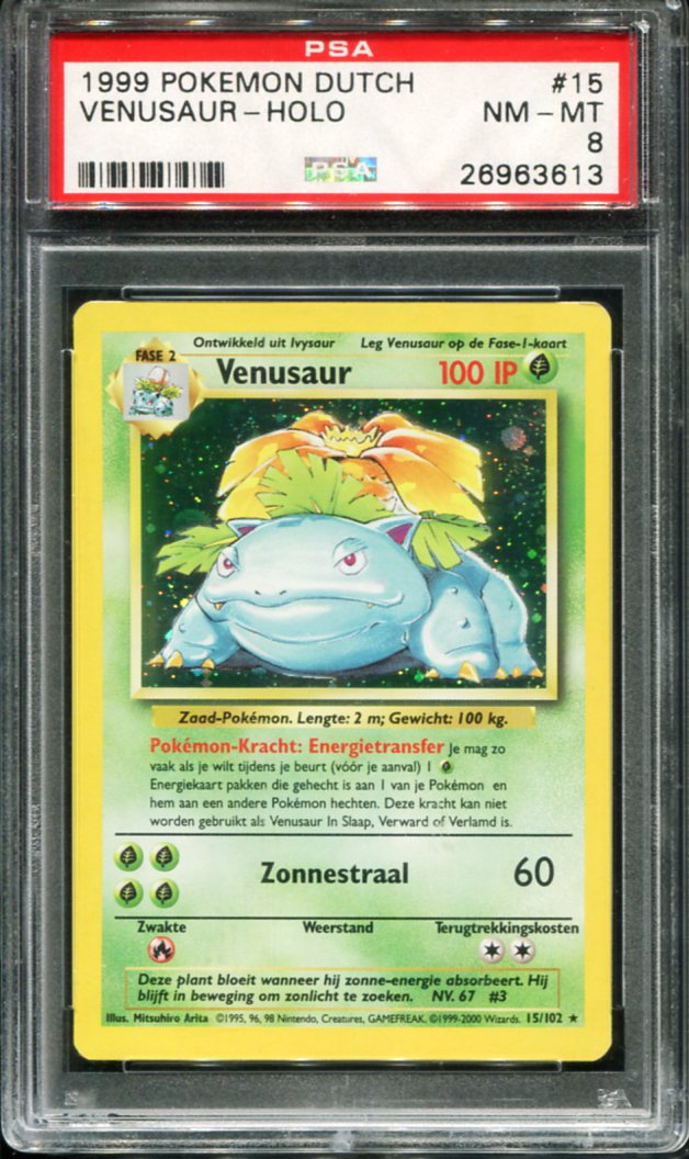POKEMON TCG - VENUSAUR 15/102 PSA 8 BASE SET DUTCH HOLO RARE