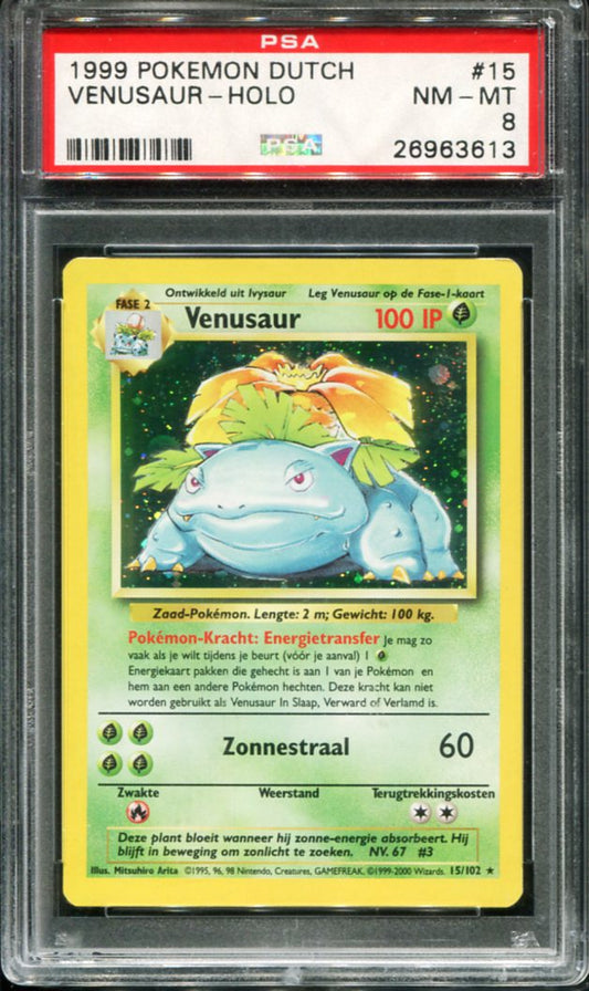 POKEMON TCG - VENUSAUR 15/102 PSA 8 BASE SET DUTCH HOLO RARE