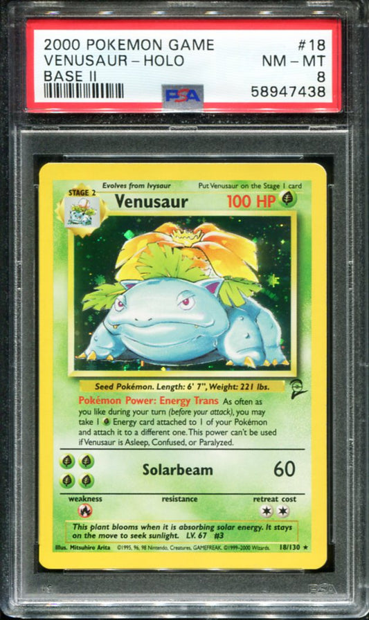 POKEMON TCG - VENUSAUR 18/130 PSA 8 BASE SET 2 HOLO RARE