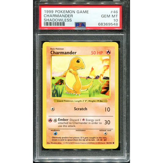 POKEMON TCG - CHARMANDER 46/102 POKEMON PSA 10 BASE SHADOWLESS