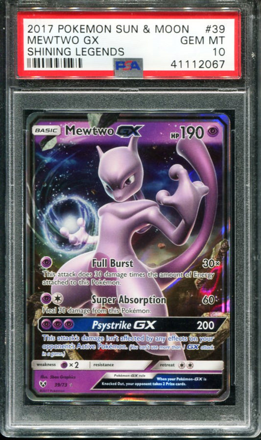 POKEMON TCG - MEWTWO GX 39/73 PSA 10 SHINING LEGENDS ULTRA RARE