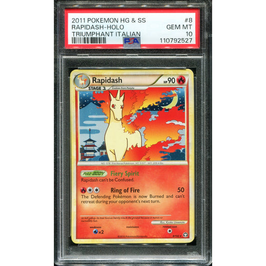 POKEMON TCG - RAPIDASH 8/102 PSA 10 (ITALIAN ERROR) HEART TRIUMPHANT HOLO