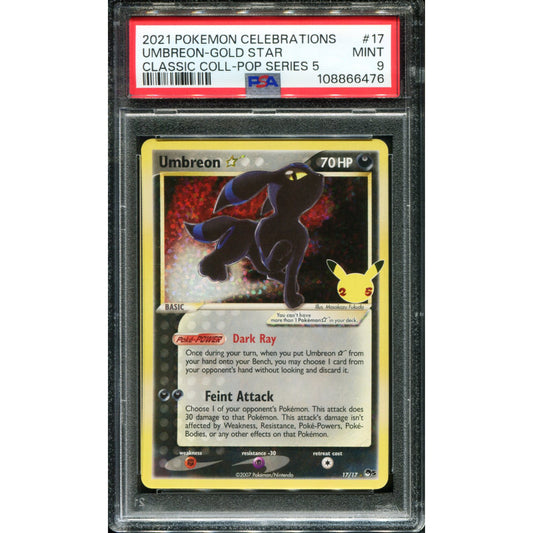 POKEMON TCG - UMBREON GOLD STAR 17/17 POKEMON PSA 9 CELEBRATION CLASSIC COLLECTION HOLO