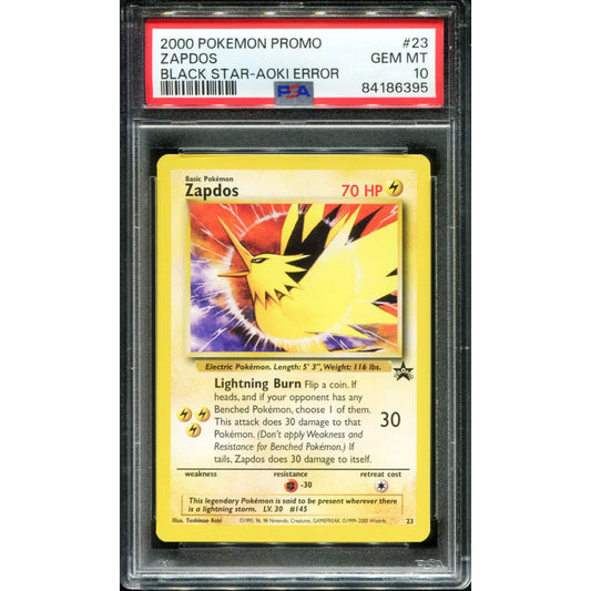 POKEMON TCG - ZAPDOS 23 POKEMON PSA 10 BLACK STAR PROMO AOKI ERROR