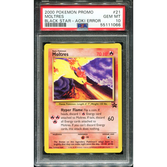 POKEMON TCG - MOLTRES 21 POKEMON PSA 10 BLACK STAR PROMO AOKI ERROR