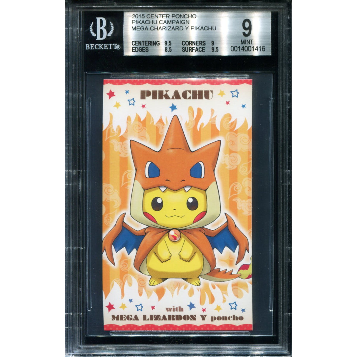 POKEMON TCG - MEGA CHARIZARD Y PIKACHU POKEMON BGS 9 POKEMON CENTER PONCHO PROMO