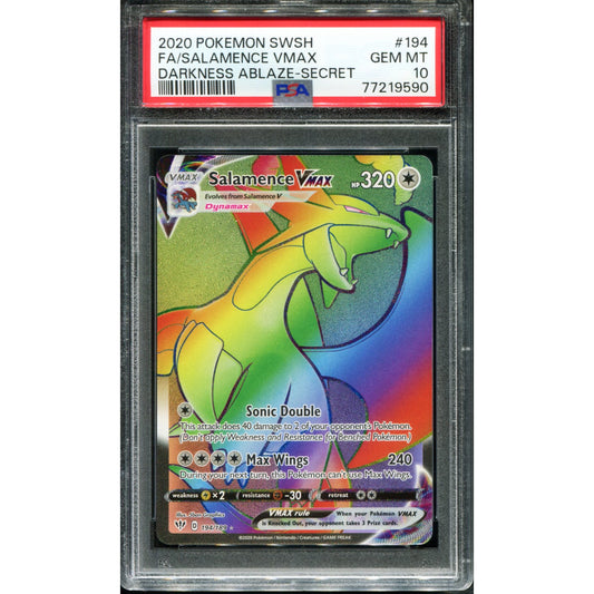 POKEMON TCG - SALAMANCE VMAX 194/189 POKEMON PSA 10 DARKNESS ABLAZE FULL ART RAINBOW RARE
