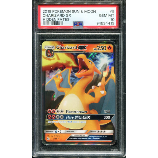 POKEMON TCG - CHARIZARD GX 9/68 POKEMON PSA 10 HIDDEN FATES