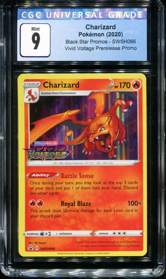 POKEMON TCG - CHARIZARD SWSH066 CGC 9 VIVID VOLTAGE PRERELEASE STAMP