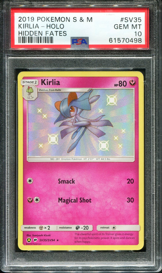 POKEMON TCG - KIRLIA SV35/SV94 PSA 10 HIDDEN FATES SHINY VAULT