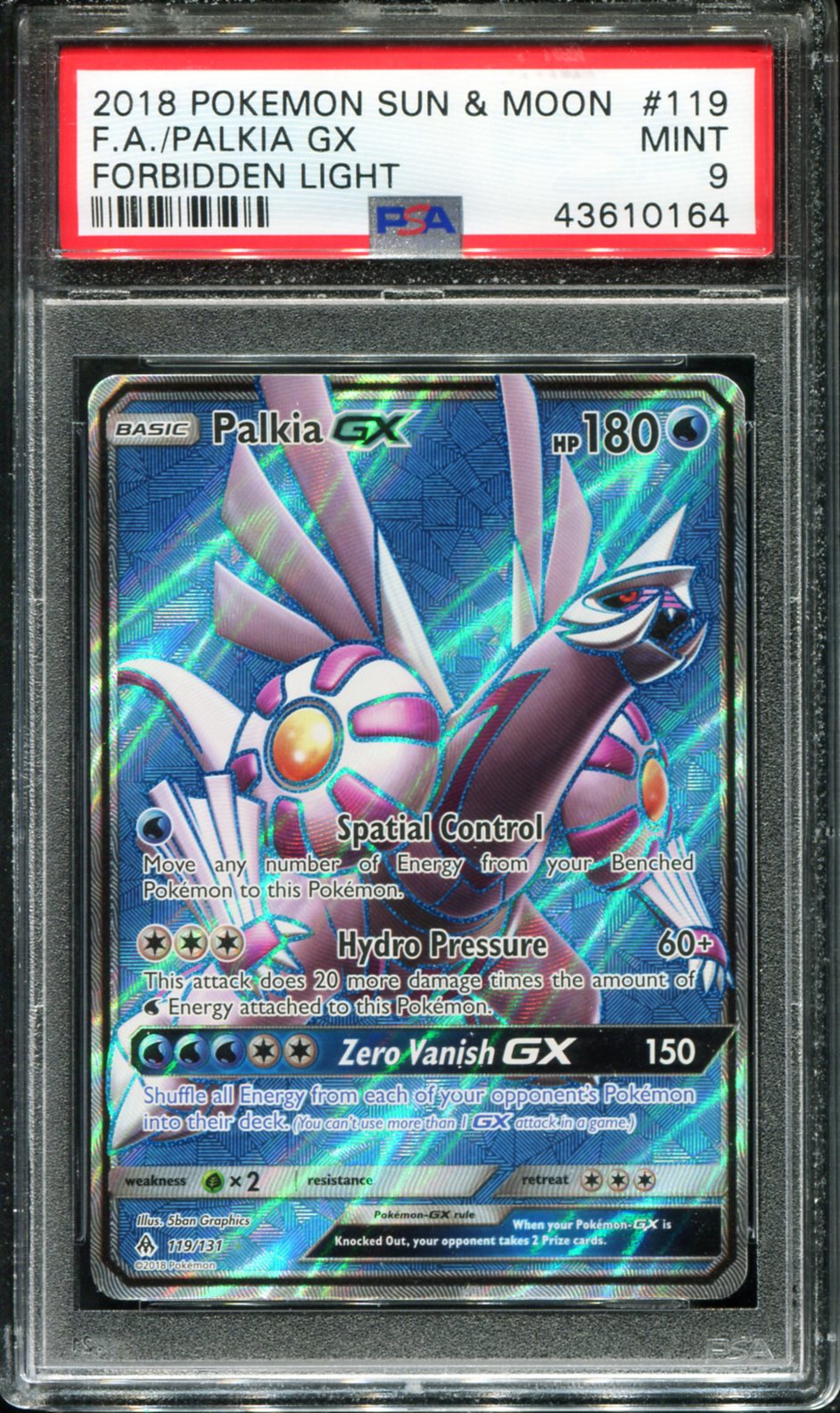 POKEMON TCG - PALKIA GX 119/131 PSA 9 FORBIDDEN LIGHT FULL ART