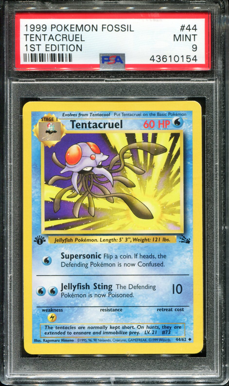 POKEMON TCG - TENTACRUEL 44/62 PSA 9 FOSSIL FIRST EDITION