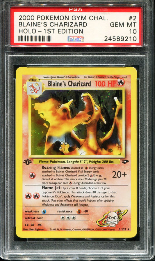 POKEMON TCG - BLAINE'S CHARIZARD 2/132 PSA 10 1ST EDITION GYM CHALLANGE HOLO