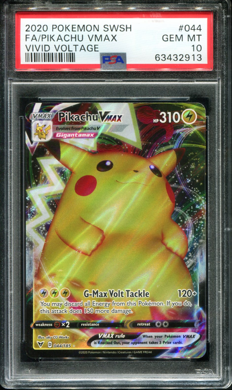POKEMON TCG - PIKACHU VMAX 044/185 PSA 10 VIVID VOLTAGE FULL ART