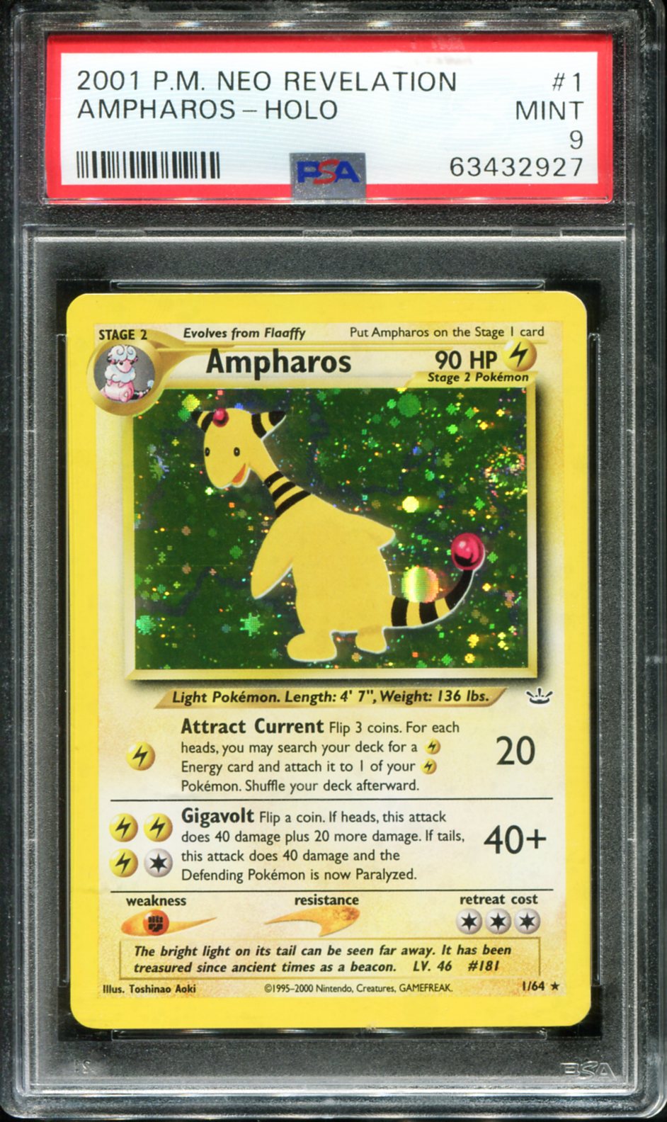 POKEMON TCG - AMPHAROS 1/64 PSA 9 NEO REVELATION HOLO