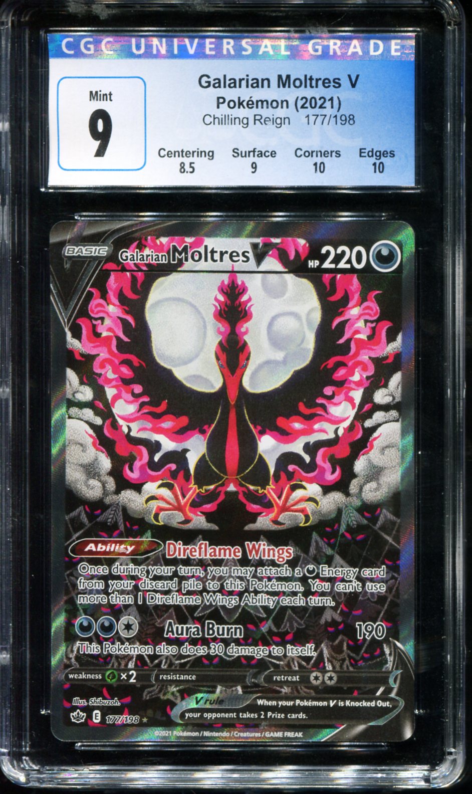 POKEMON TCG - GALARIAN MOLTRES V 177/198 CGC 9 CHILLING REIGN FULL ART
