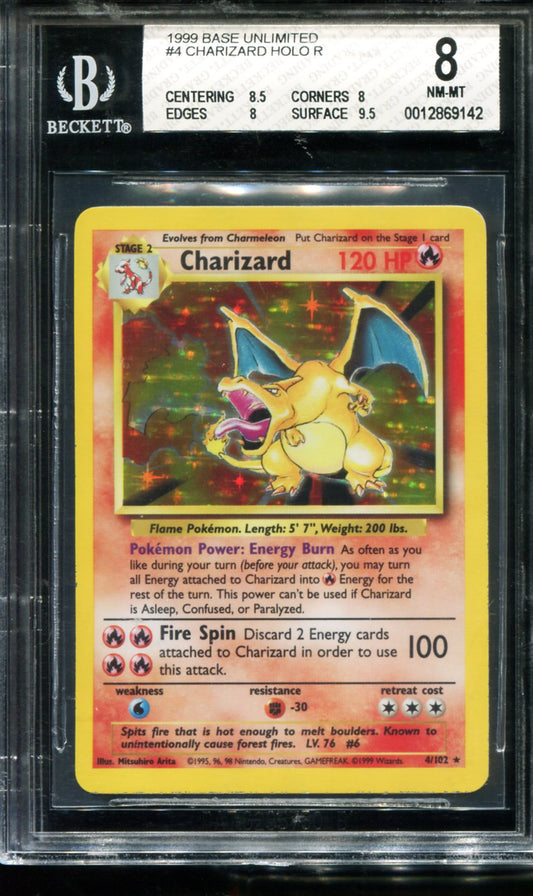 POKEMON TCG - CHARIZARD 4/102 BGS 8 BASE UNLIMITED HOLO