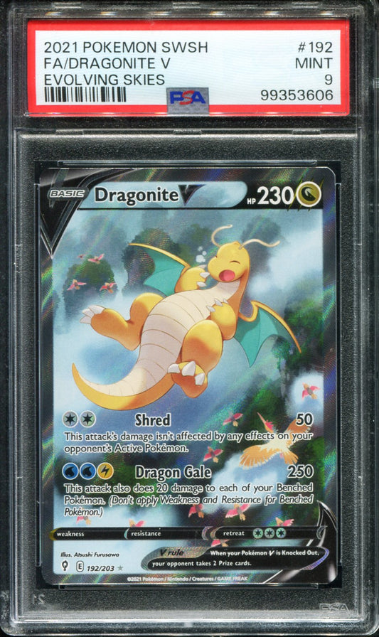 POKEMON TCG - DRAGONITE V 192/203 POKEMON PSA 9 EVOLVING SKIES FULL ART