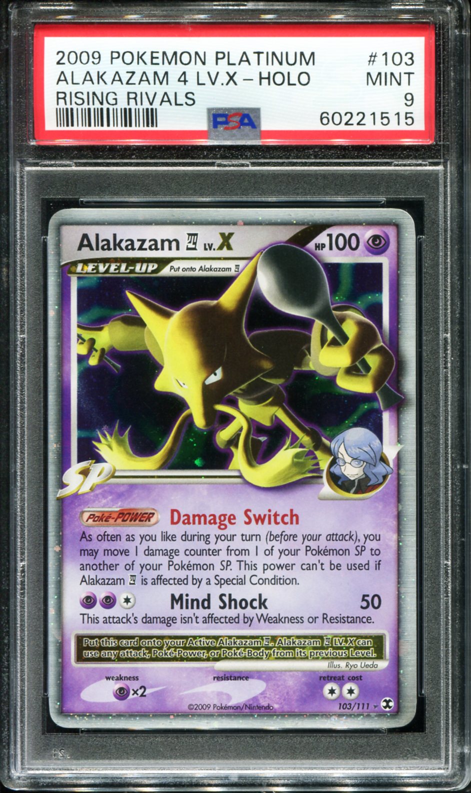 POKEMON TCG - ALAKAZAM 4 LV X 103/111 POKEMON PSA 9 RISING RIVALS HOLO