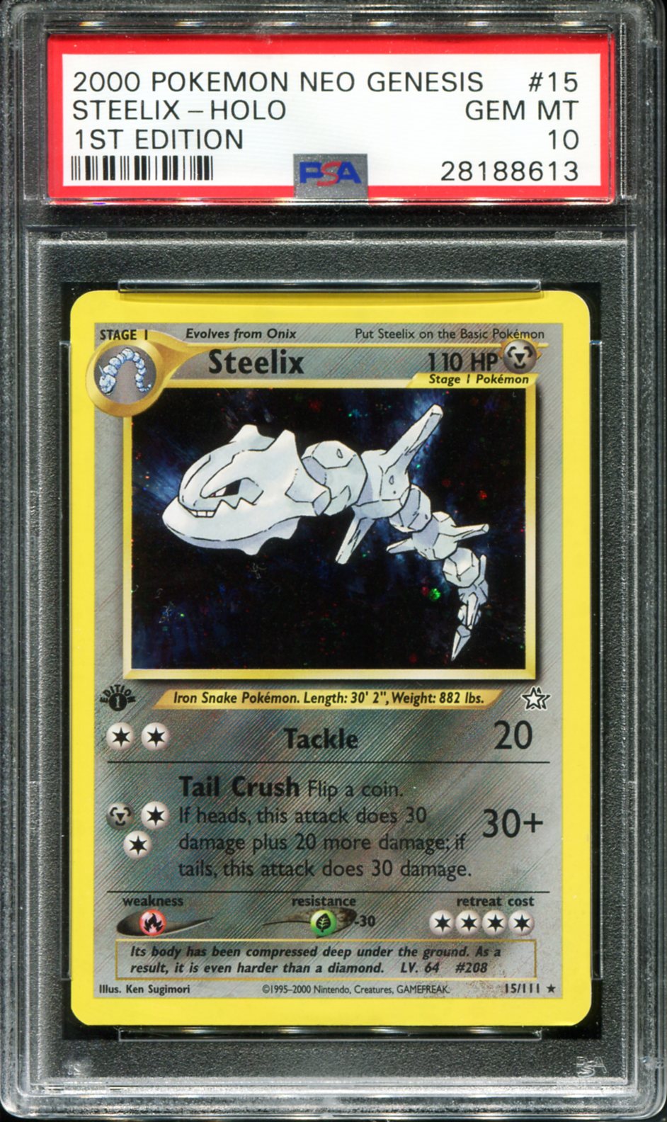 POKEMON TCG - STEELIX 15/111 POKEMON PSA 10 NEO GENESIS 1ST EDITION HOLO