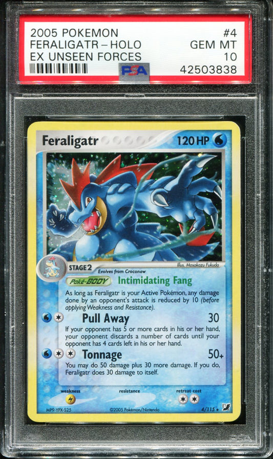 POKEMON TCG - FERALIGATR 4/115 POKEMON PSA 10 EX UNSEEN FORCES HOLO