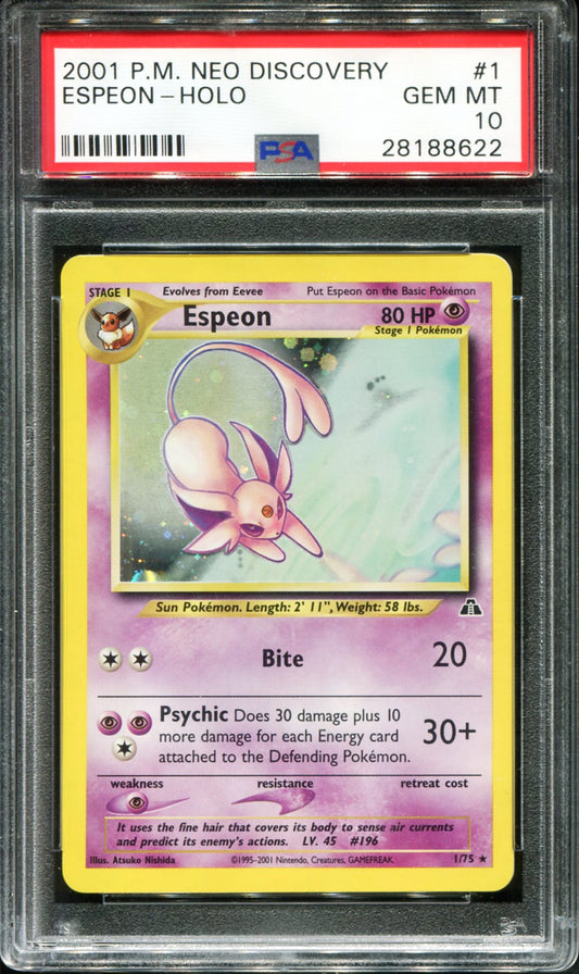 POKEMON TCG - ESPEON 1/75 POKEMON PSA 10 NEO DISCOVERY HOLO