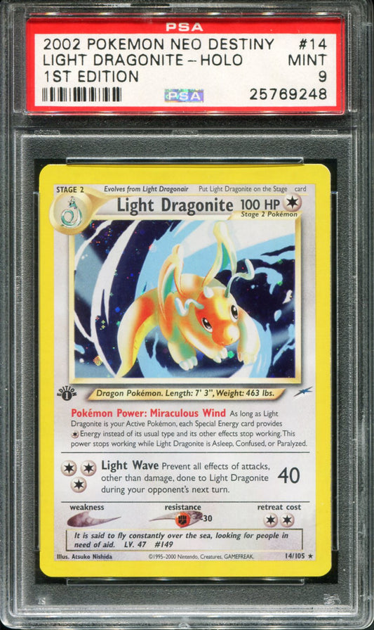 POKEMON TCG - LIGHT DRAGONITE 14/105 POKEMON PSA 9 NEO DESTINY HOLO