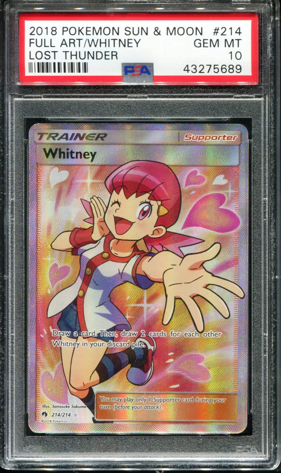 POKEMON TCG - WHITNEY 214/214 POKEMON PSA 10 LOST THUNDER FULL ART