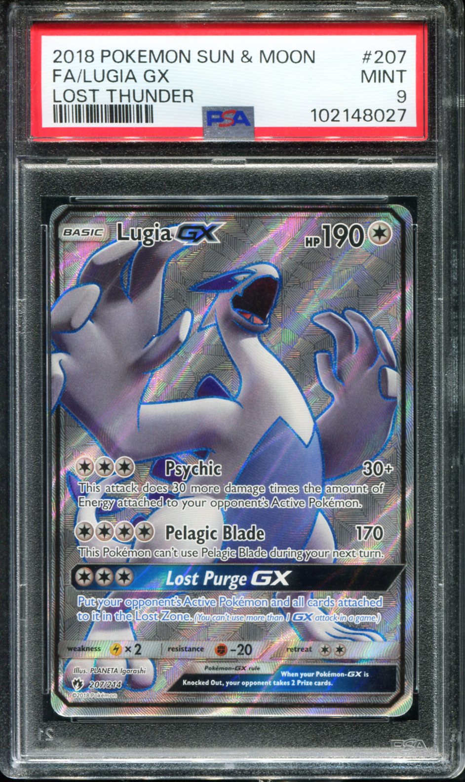 POKEMON TCG - LUGIA GX 207/214 POKEMON PSA 9 LOST THUNDER FULL ART