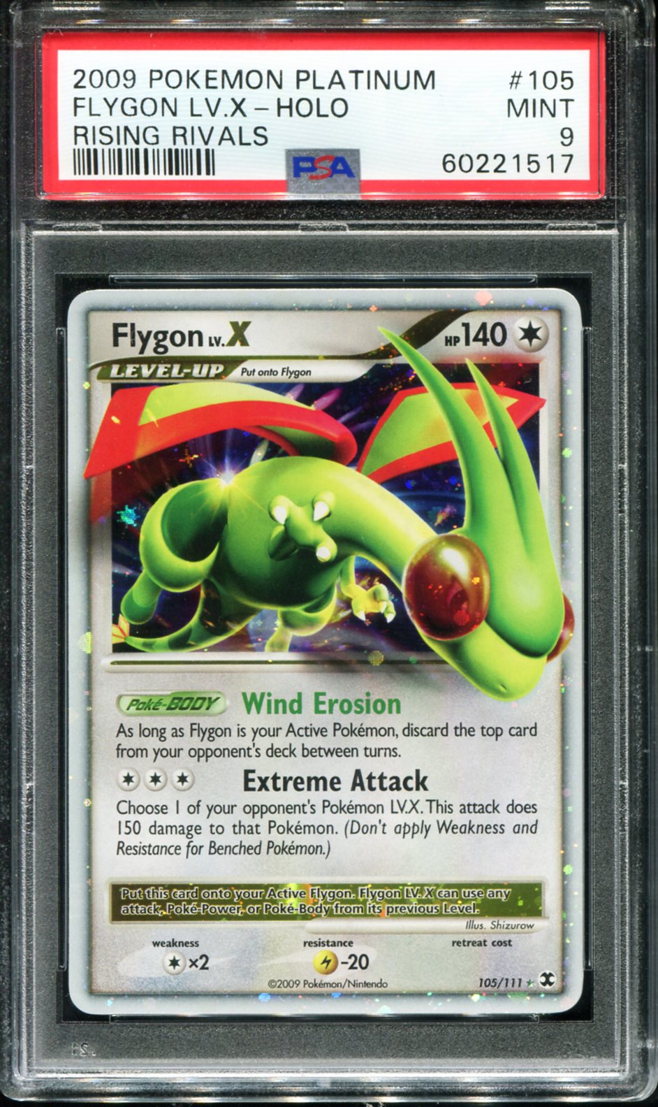 POKEMON TCG - FLYGON LV.X 105/111 POKEMON PSA 9 RISING RIVALS HOLO