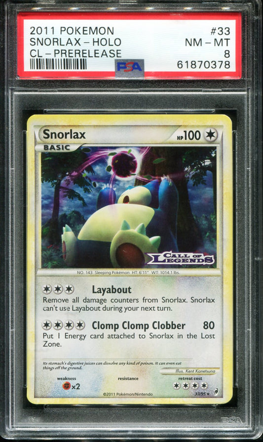 POKEMON TCG - SNORLAX 33/95 POKEMON PSA 8 PRERELEASE CALL OF LEGENDS