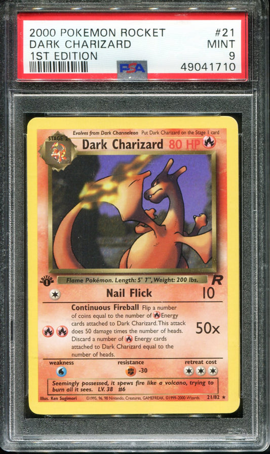 POKEMON TCG - DARK CHARIZARD 21/82 POKEMON PSA 9 FIRST EDITION ROCKET
