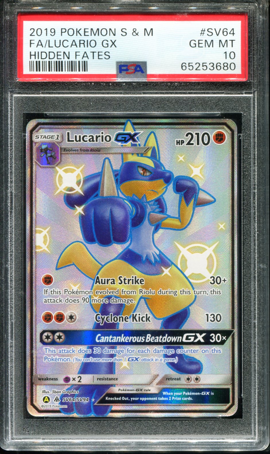 POKEMON TCG - LUCARIO GX SV64/SV94 PSA 10 HIDDEN FATES POKEMON